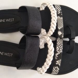 NINE WEST Hollah Flat Sandals - Black Multi  - New-  size 9.5